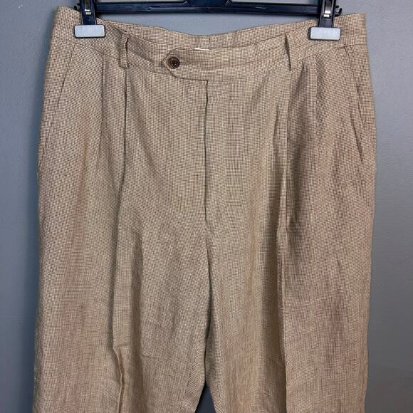 Ballin Pants Trousers Linen Size 34 Relax Pleated Houndstooth preppy old money - Picture 3 of 7